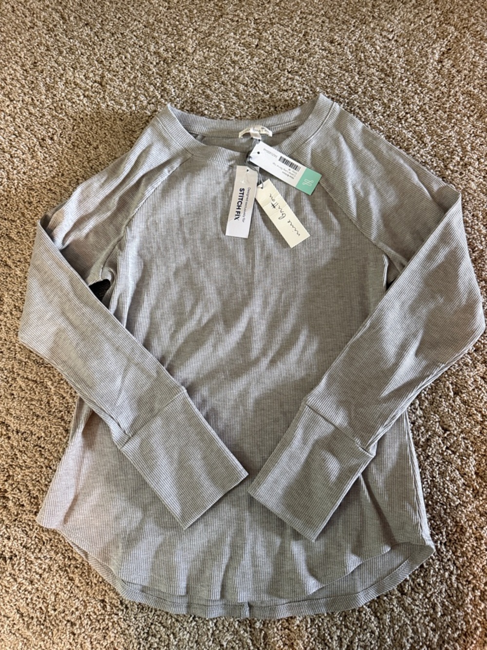 Nine Britton Taupe Ribbed Long Sleeve Top